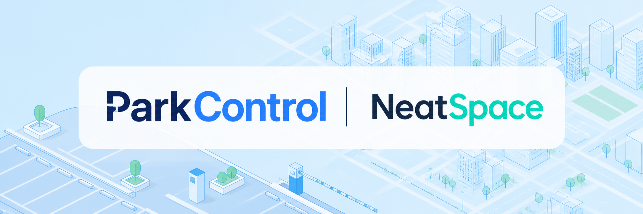 ParkControl | NeatSpace: ciudad ilustrada en tonos azules y turquesa